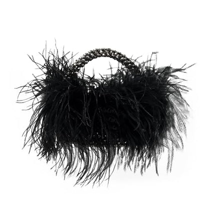 Feather Evening Clutch Bag With Beaded Detail