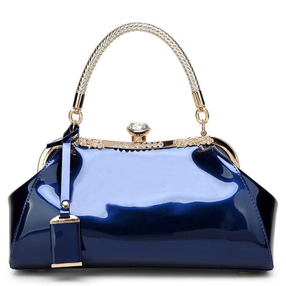 Patent Leather Top Handle Evening Satchel Bag