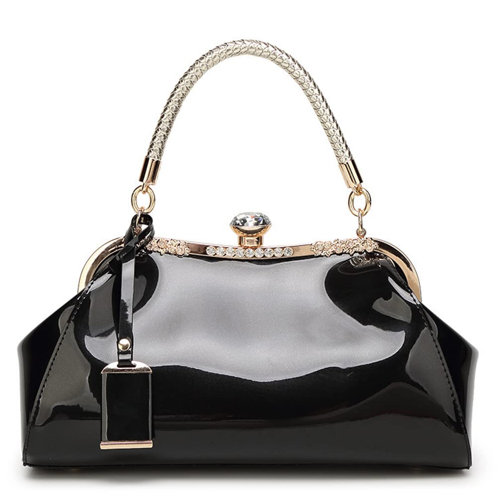 Patent Leather Top Handle Evening Satchel Bag