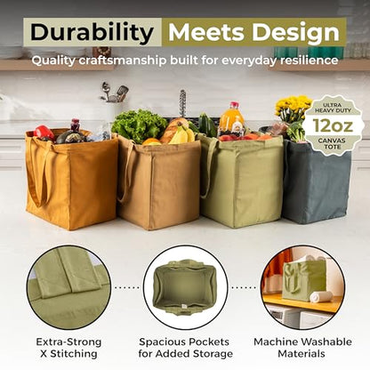 XL Canvas Grocery Tote Bag Set