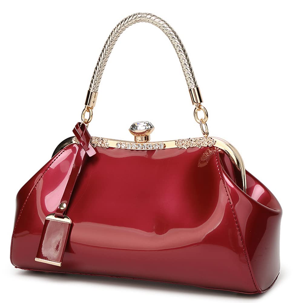 Patent Leather Top Handle Evening Satchel Bag