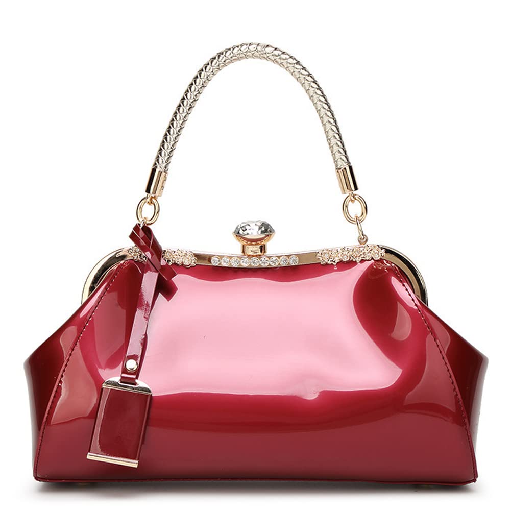 Patent Leather Top Handle Evening Satchel Bag
