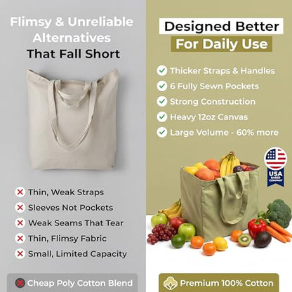 XL Canvas Grocery Tote Bag Set
