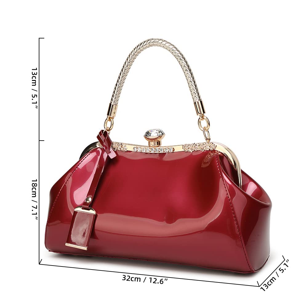 Patent Leather Top Handle Evening Satchel Bag