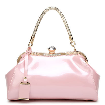 Patent Leather Top Handle Evening Satchel Bag