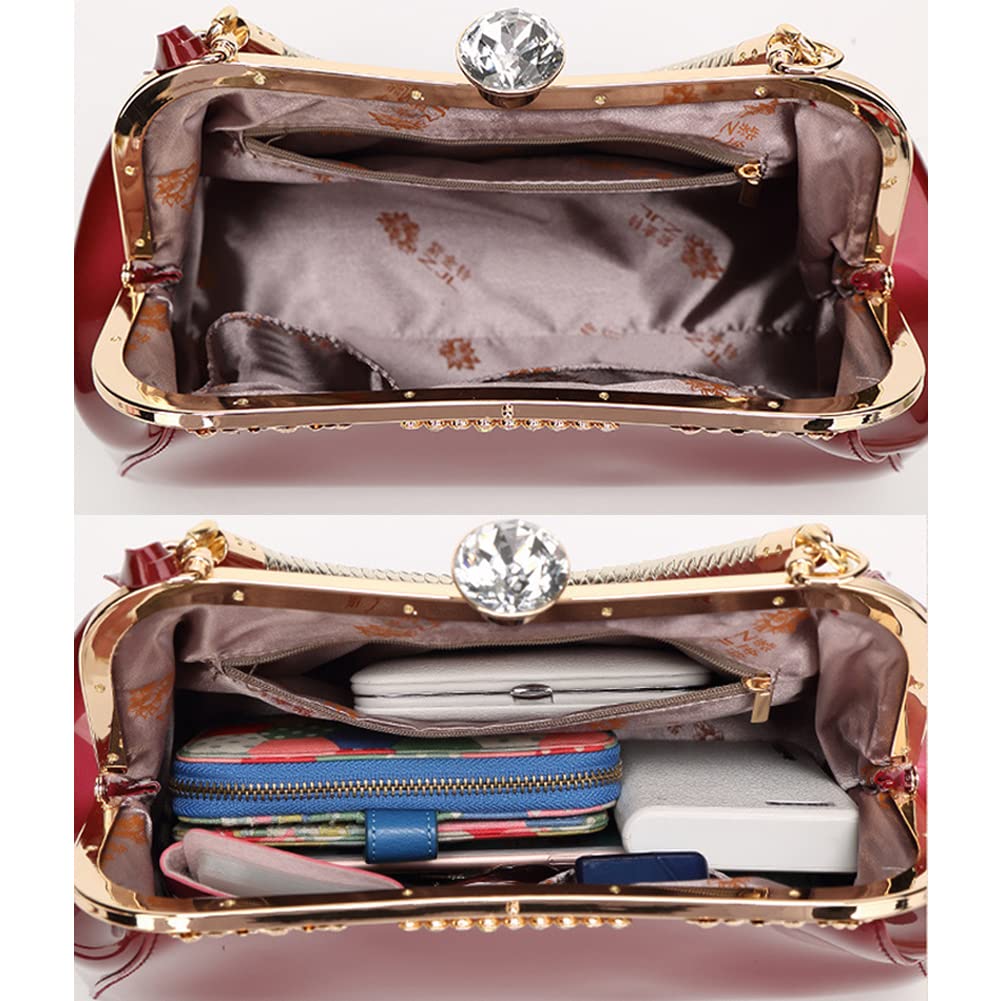 Patent Leather Top Handle Evening Satchel Bag