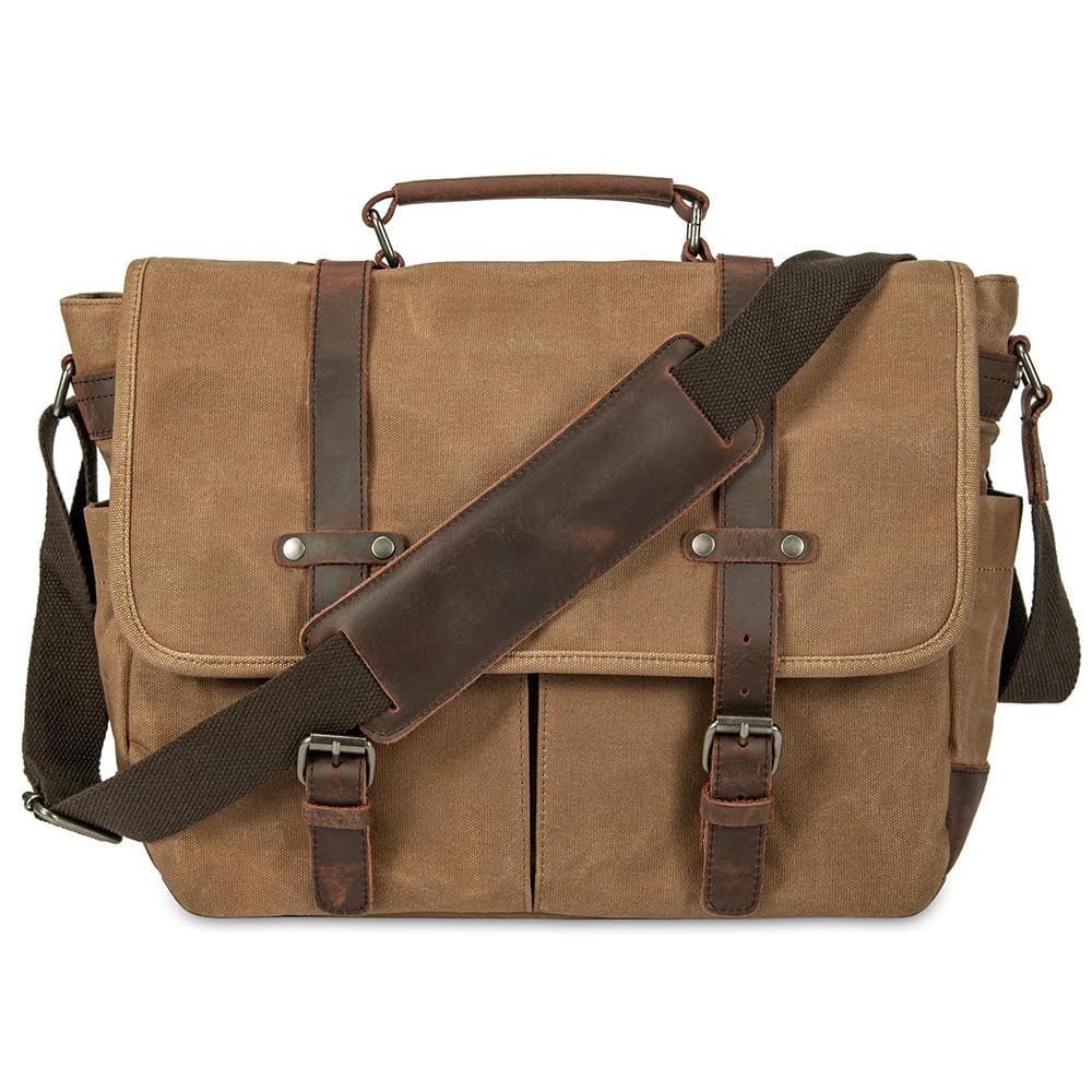 Vintage Leather Canvas Laptop Satchel Bag