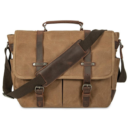 Vintage Leather Canvas Laptop Satchel Bag
