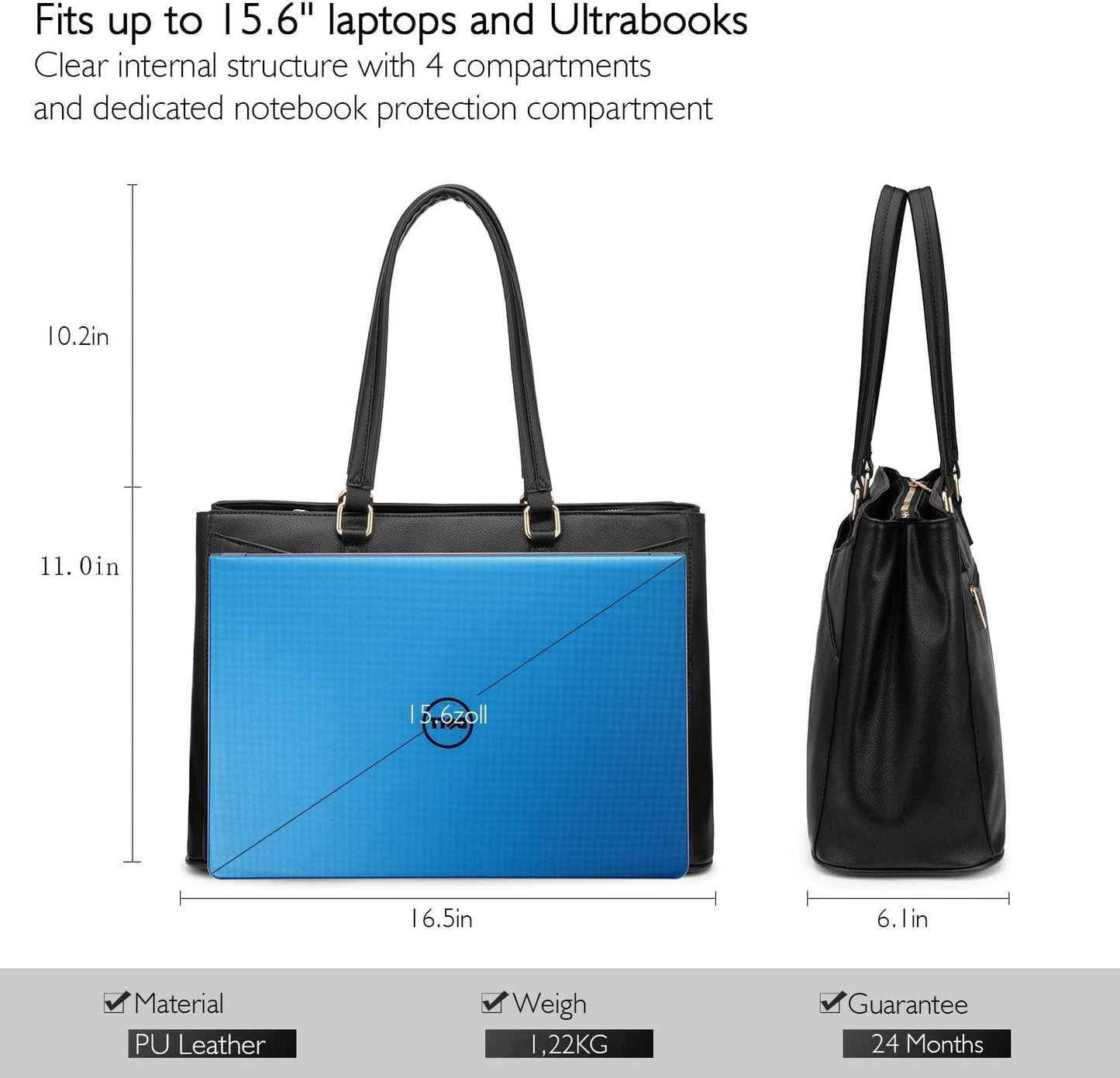 Waterproof Leather Laptop Tote Bag