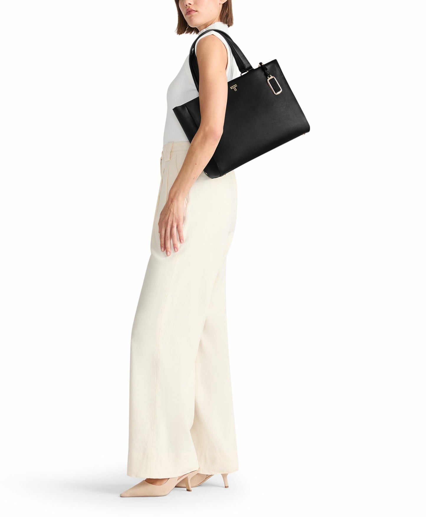 Leather Laptop Tote Bag With Crossbody Strap