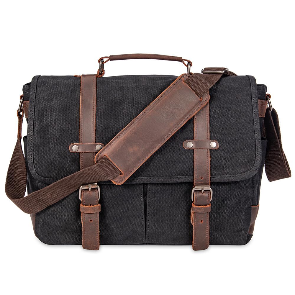 Vintage Leather Canvas Laptop Satchel Bag