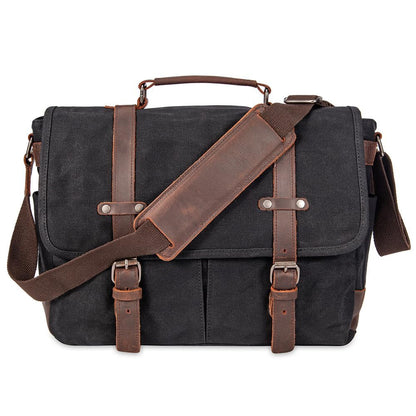 Vintage Leather Canvas Laptop Satchel Bag