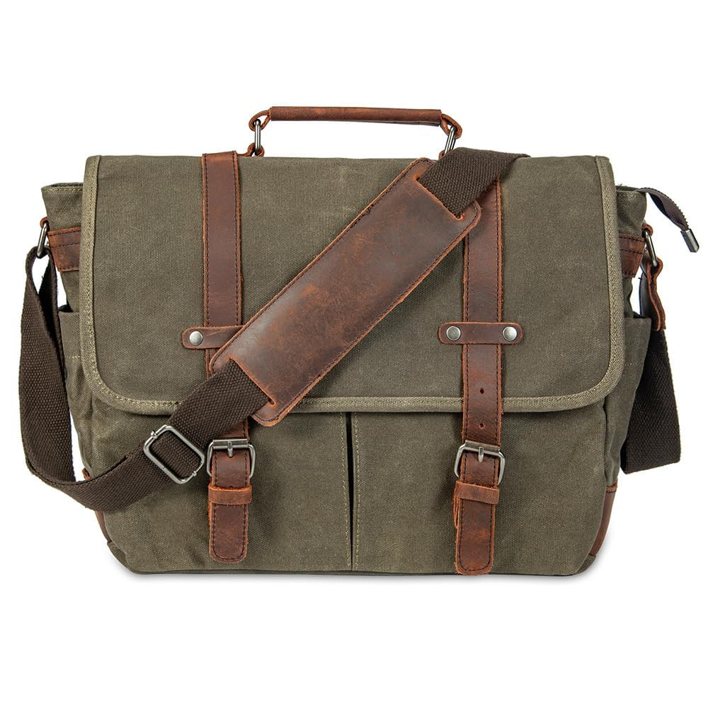 Vintage Leather Canvas Laptop Satchel Bag