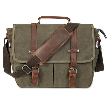 Vintage Leather Canvas Laptop Satchel Bag