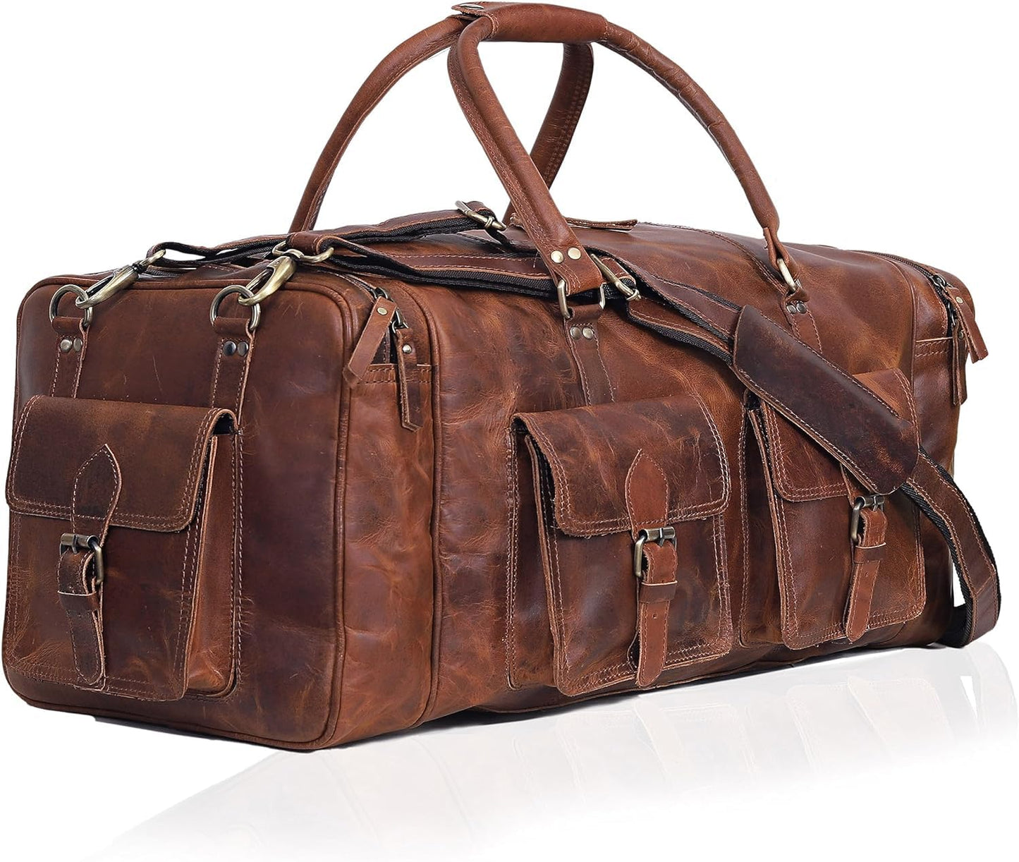 Large Leather Weekender Duffel Bag For Travel