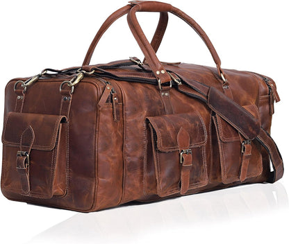 Large Leather Weekender Duffel Bag For Travel