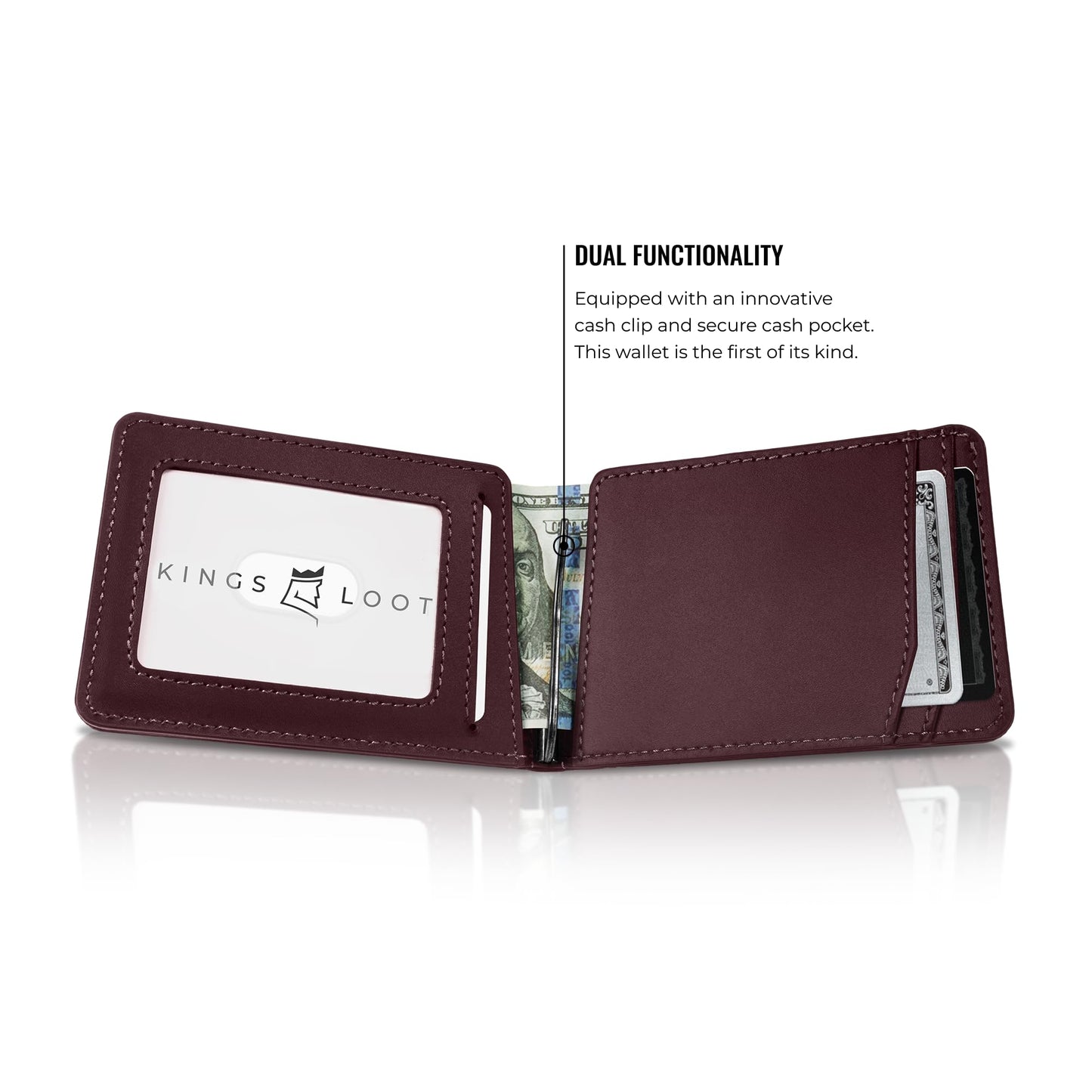 Minimalist Leather Wallet With Cash Pocket & Strap