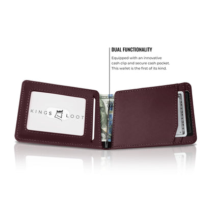 Minimalist Leather Wallet With Cash Pocket & Strap
