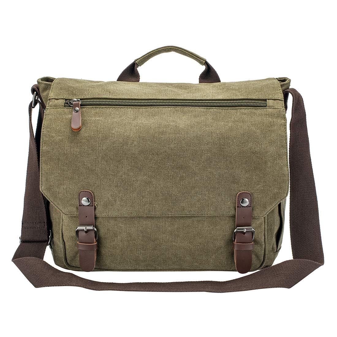 Vintage Leather Canvas Laptop Satchel Bag