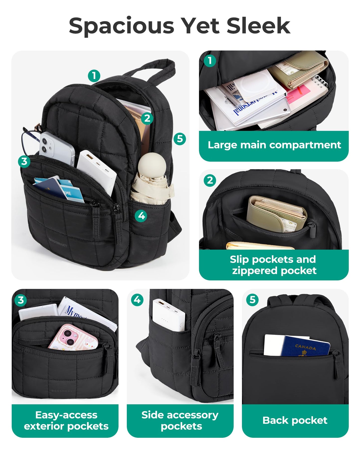 Quilted Laptop Backpack With Water-Resistant Design