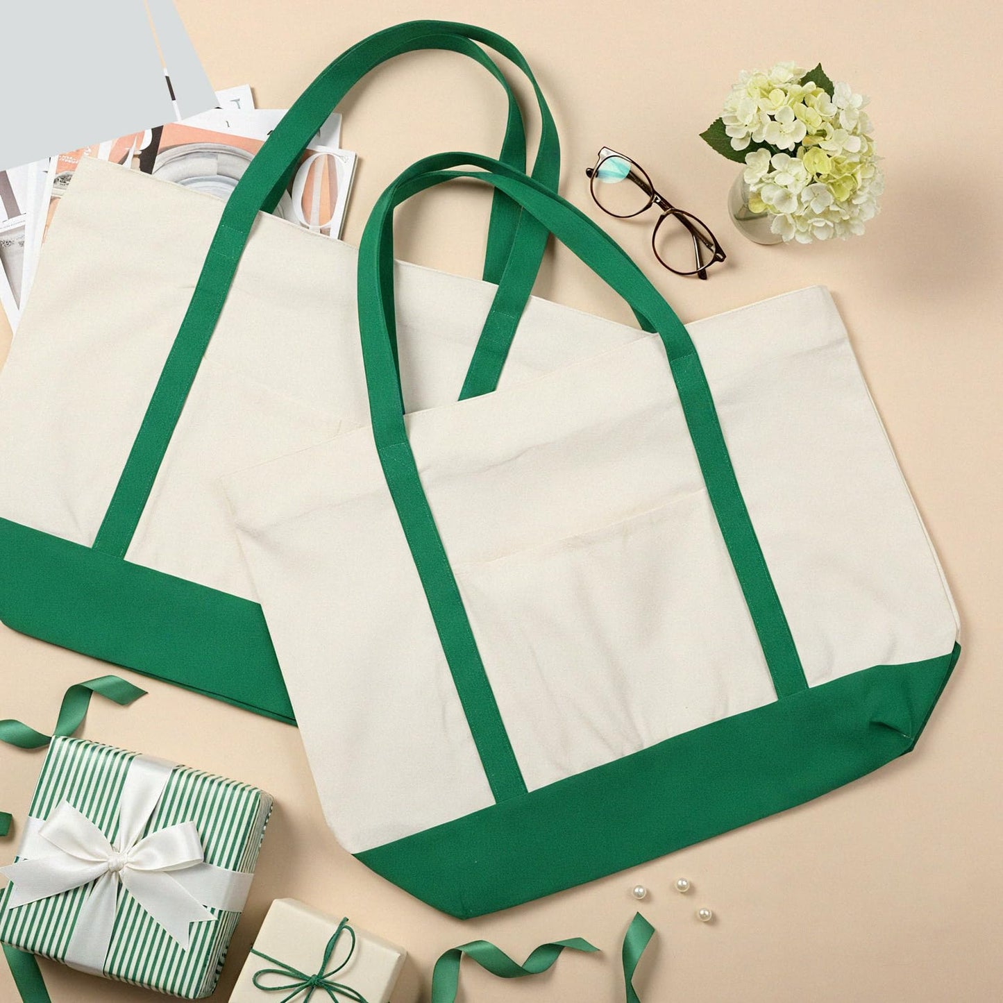 Large Canvas Tote Bag With Zip Closure