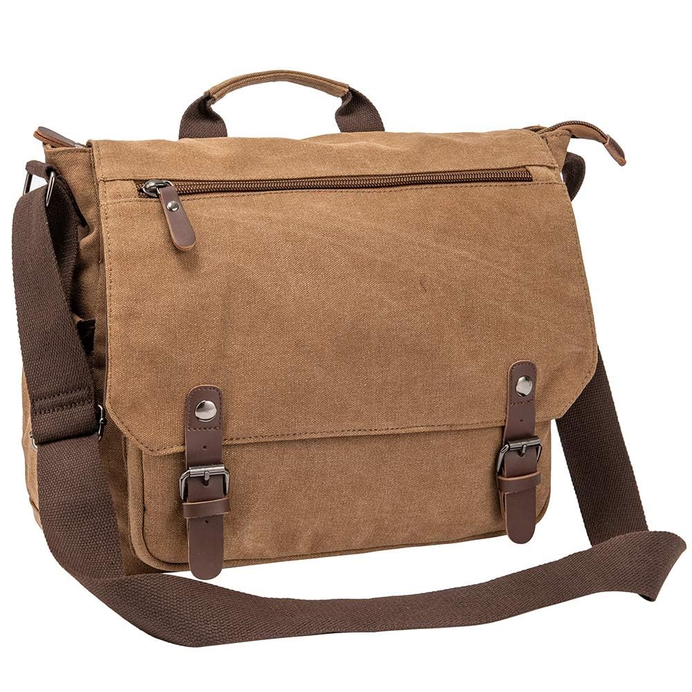 Vintage Leather Canvas Laptop Satchel Bag