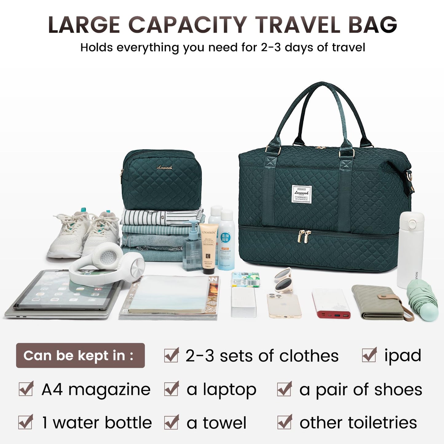 Weekender Travel Bag With Shoe & Wet Pocket