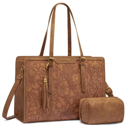Vintage Leather Laptop Tote Bag