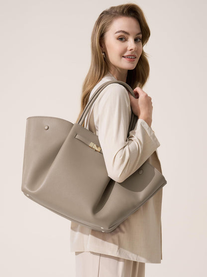 Large Vegan Leather Tote Bag With Top Handle