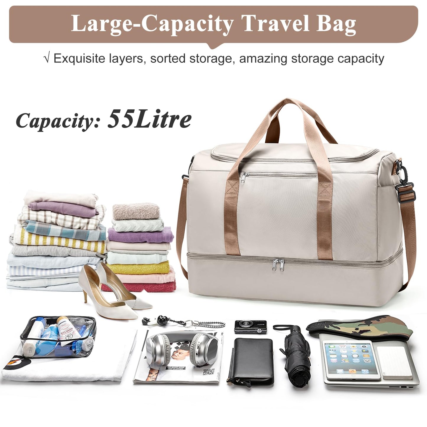 Large Weekender Travel Bag With Shoe Compartment