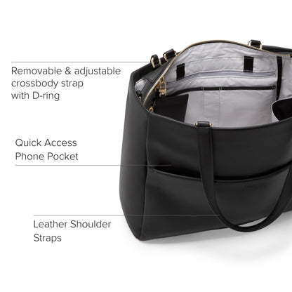 Leather Laptop Tote Bag With Crossbody Strap