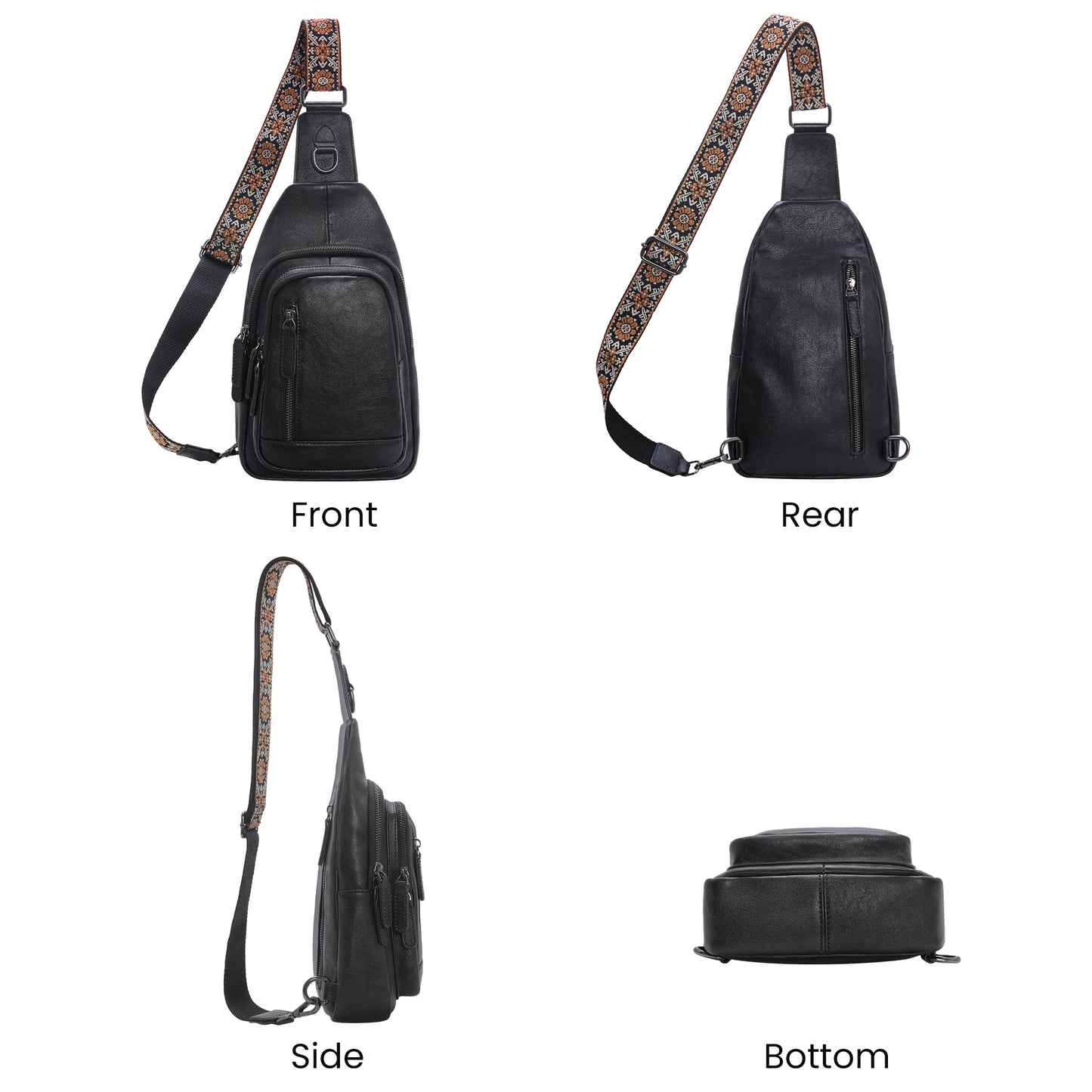 Leather Multi-Pocket Sling Crossbody Bag