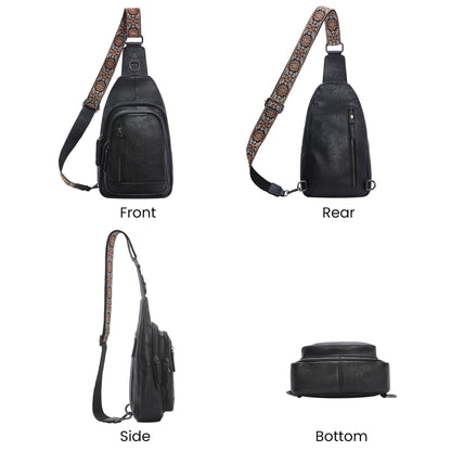 Leather Multi-Pocket Sling Crossbody Bag