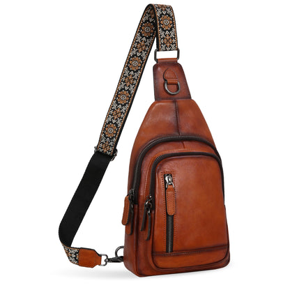 Leather Multi-Pocket Sling Crossbody Bag