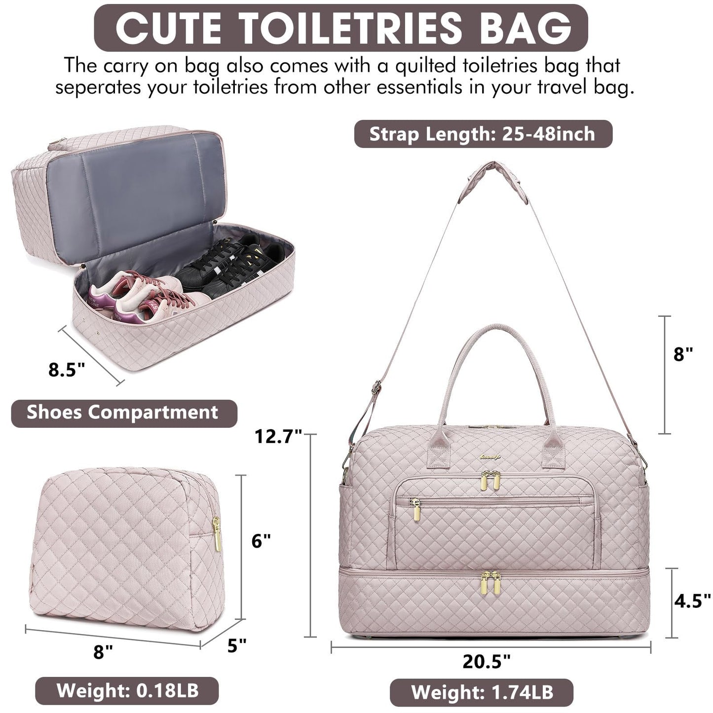 Large Travel Weekender Tote Bag With Wet Pocket