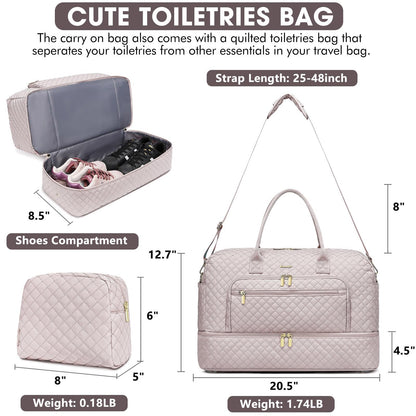 Large Travel Weekender Tote Bag With Wet Pocket