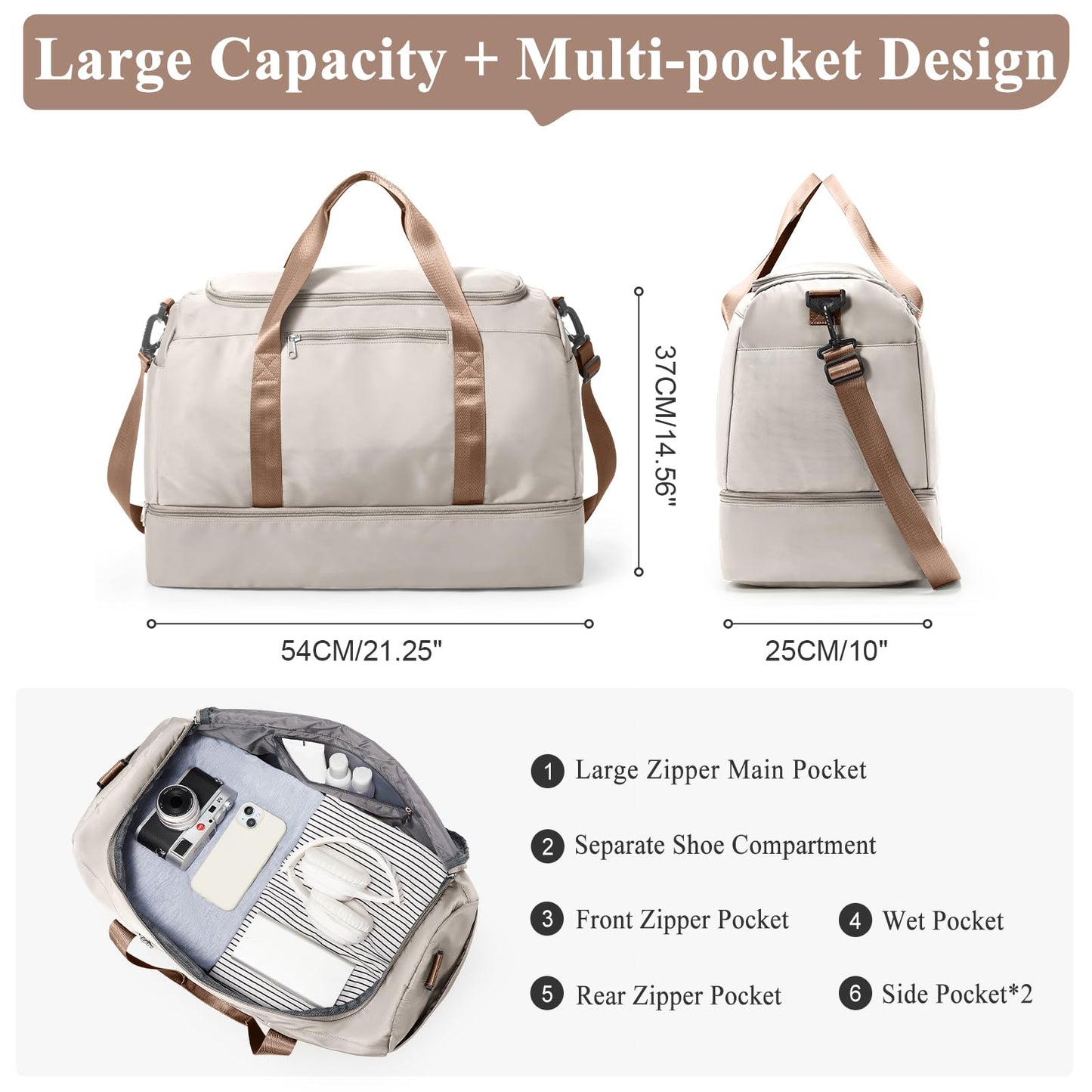 Large Weekender Travel Bag With Shoe Compartment