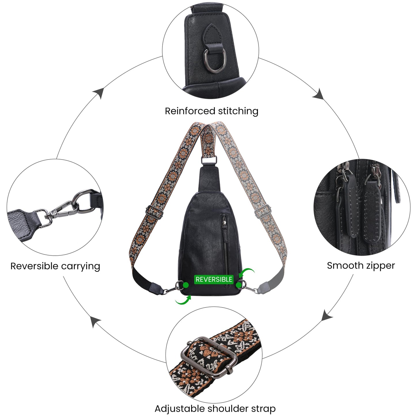 Leather Multi-Pocket Sling Crossbody Bag
