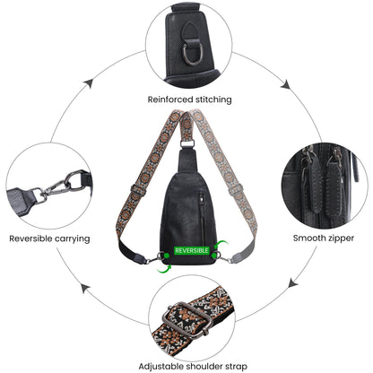 Leather Multi-Pocket Sling Crossbody Bag