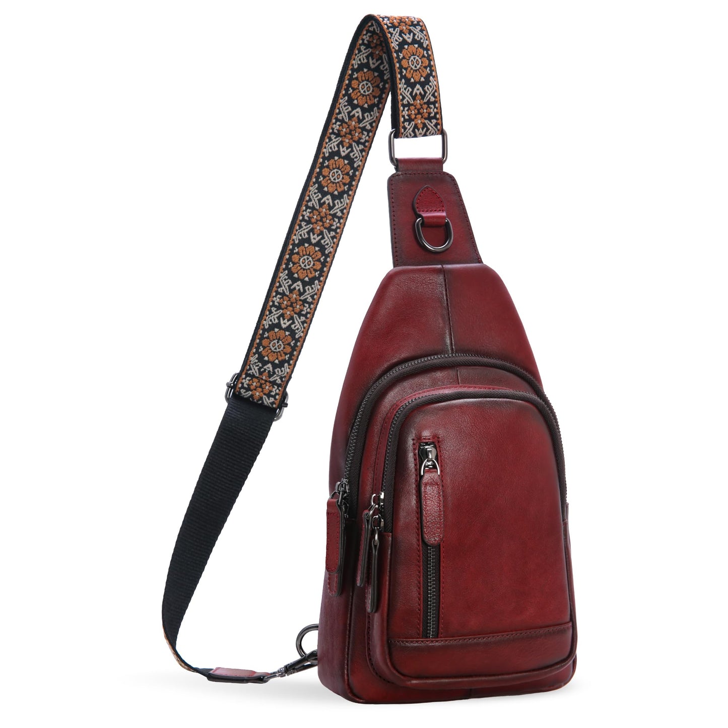 Leather Multi-Pocket Sling Crossbody Bag