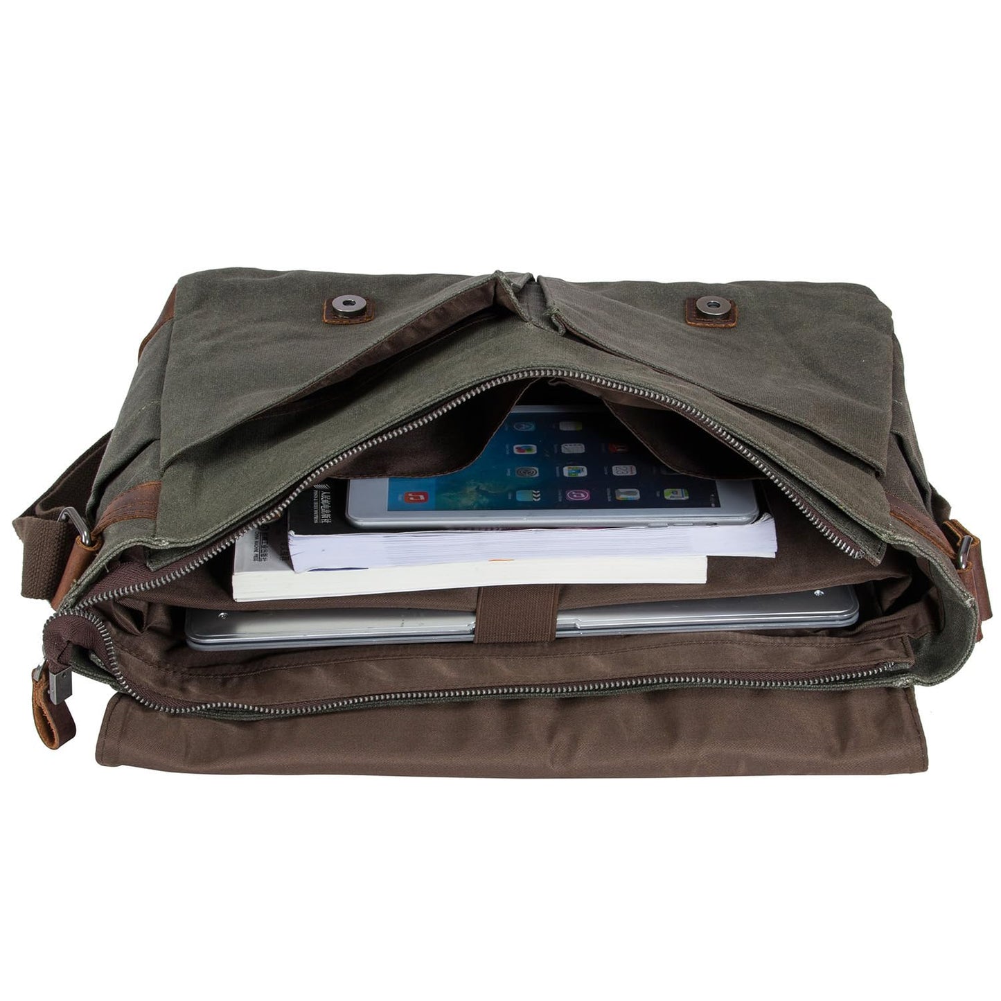 Vintage Leather Canvas Laptop Satchel Bag