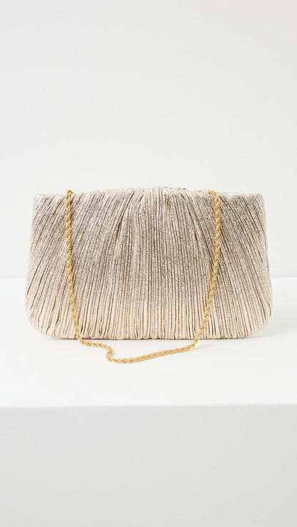 Pleated Evening Pouch Bag With Wrist Strap