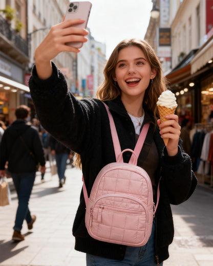Quilted Laptop Backpack With Water-Resistant Design