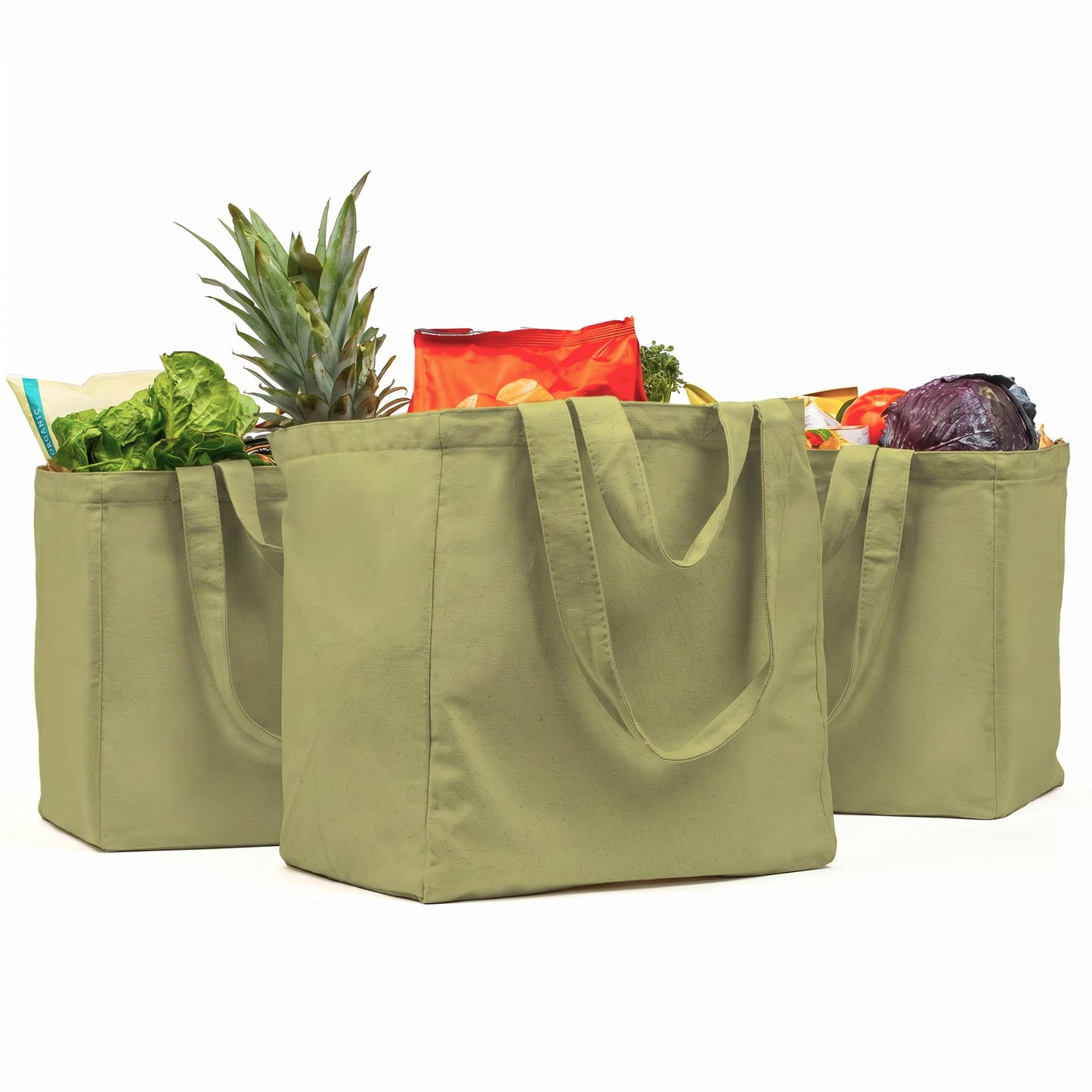 XL Canvas Grocery Tote Bag Set