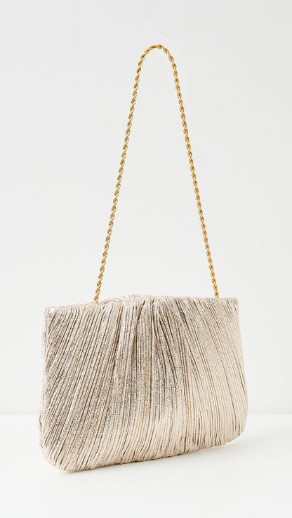 Pleated Evening Pouch Bag With Wrist Strap