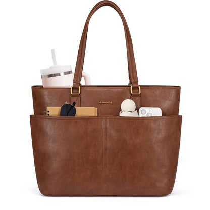 Vintage Leather Work Laptop Tote Bag
