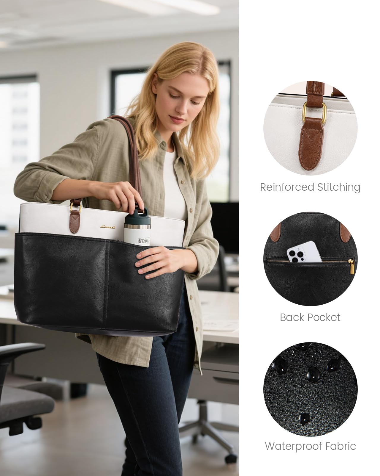 Vintage Leather Work Laptop Tote Bag