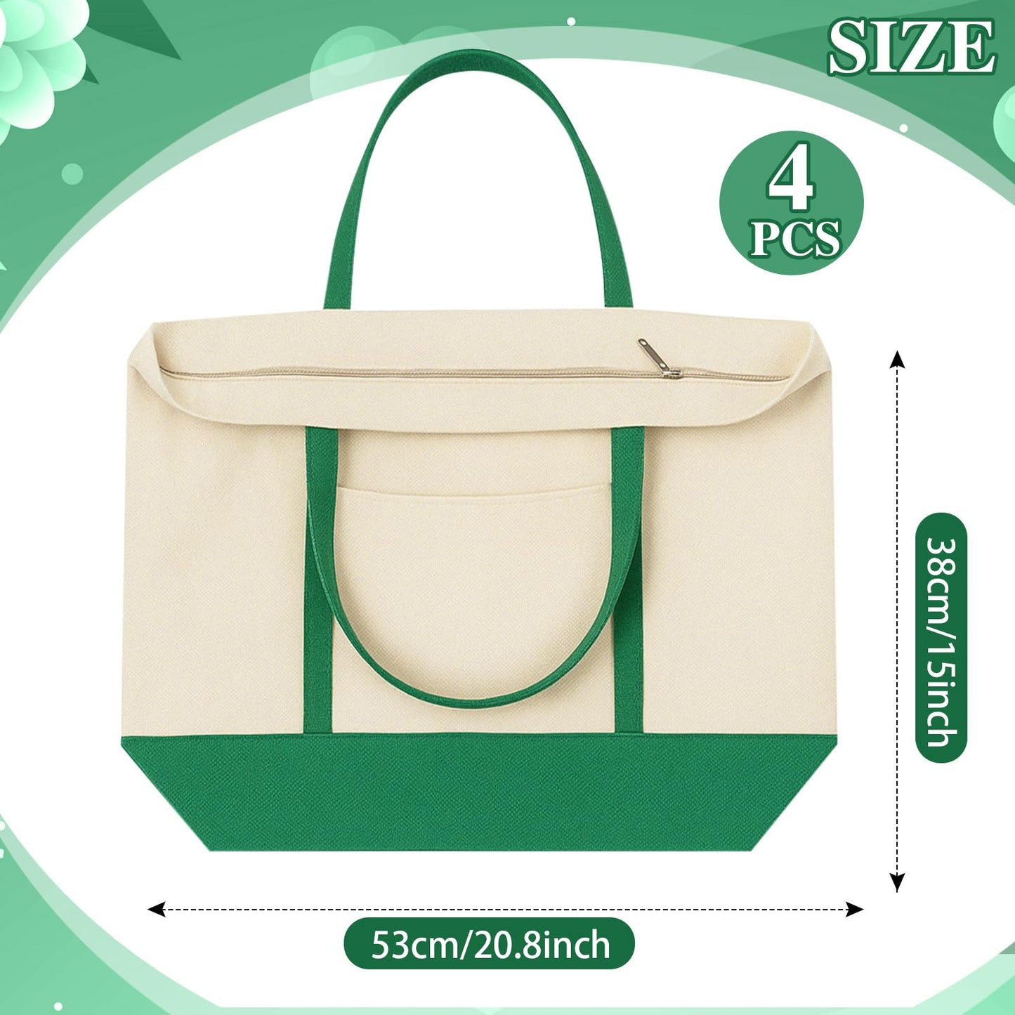 Large Canvas Tote Bag With Zip Closure