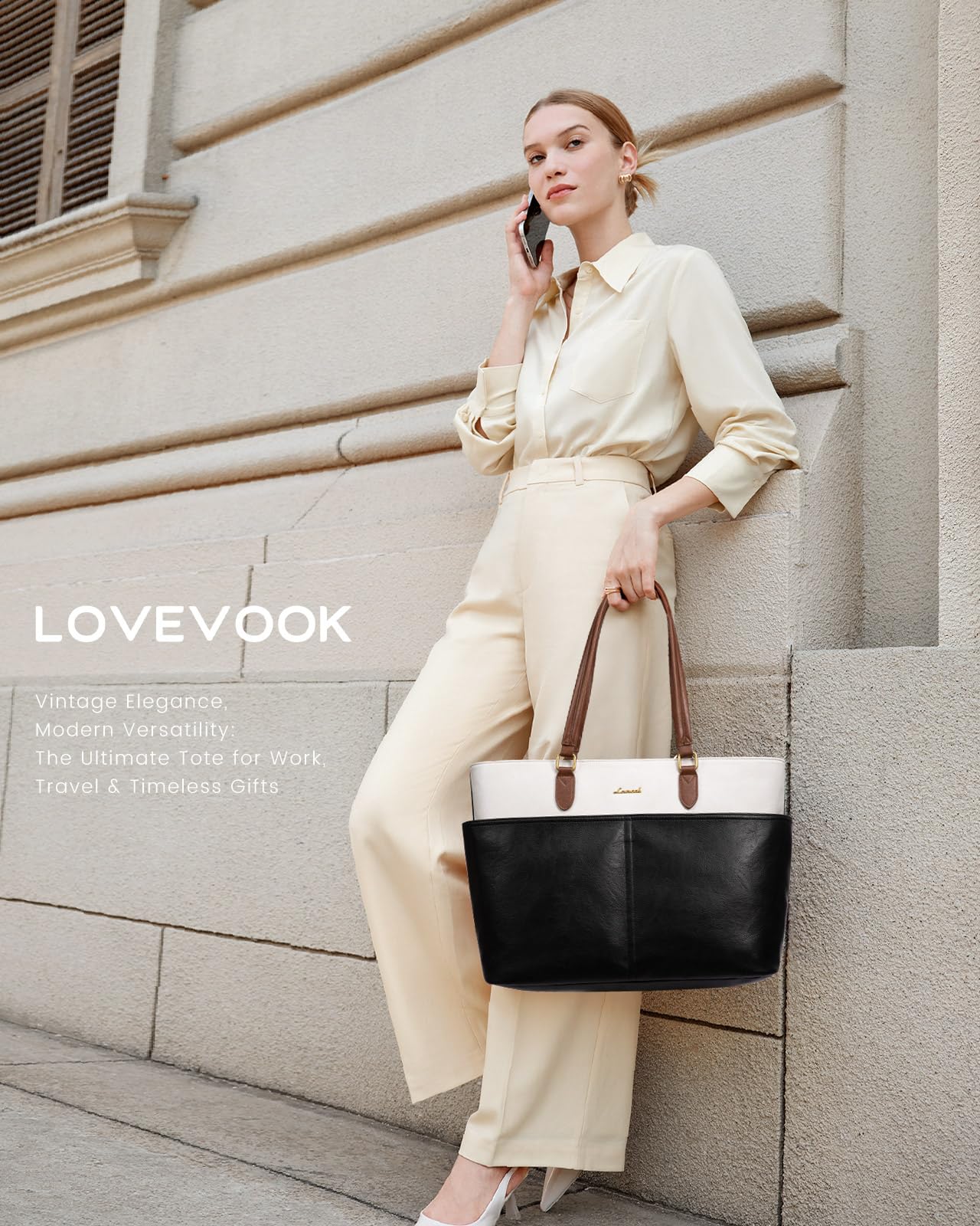 Vintage Leather Work Laptop Tote Bag