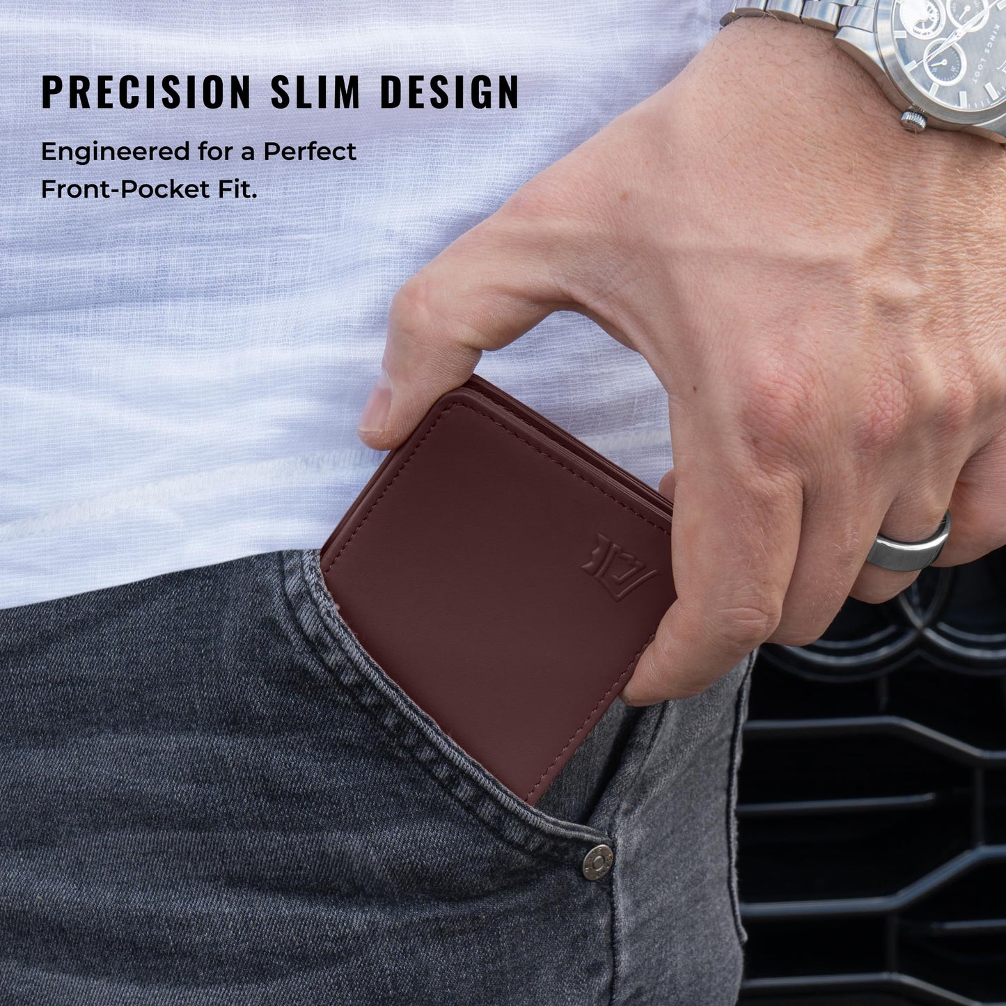 Minimalist Leather Wallet With Cash Pocket & Strap